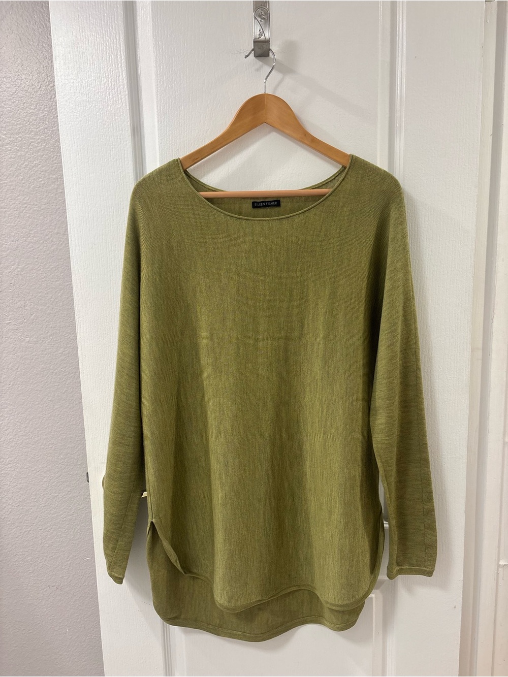 Eileen Fisher Merino Wool Lightweight Boatneck High-Low Tunic Sweater Lagenlook